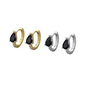 Boucles d'oreilles S925 argent avec goutte de pierre noire et cristaux brillants