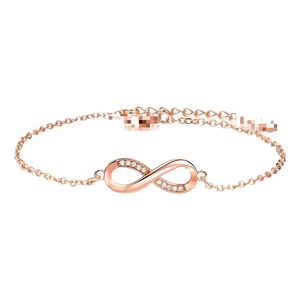 S925 sterling silver rose gold infinity bracelet with sparkling cubic zirconia inlay