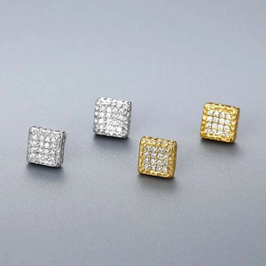 S925 Sterling Silver Square Stud Earrings For Women Inlaid Zirconia Elegant Geometric Hammered Pattern Fashion Jewelry Silver Gold Tone