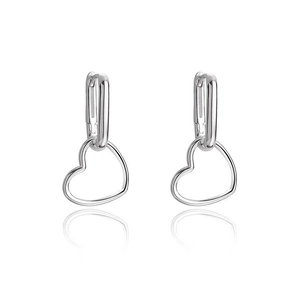 Minimalist 925 sterling silver heart hoop earrings with elegant hanging heart outlines
