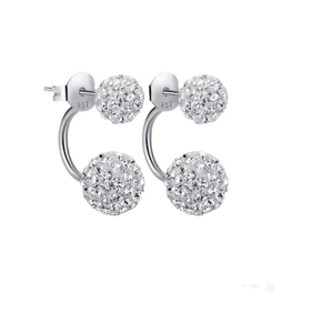 Orecchini Shamballa in argento S925 con doppie sfere di cristallo e design a curva in C