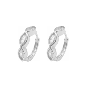 Élégantes boucles d'oreilles créoles en argent s925 avec trois cristaux marquise