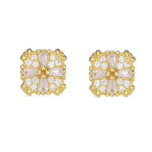 Boucles d'oreilles carrées minimalistes en argent S925 dorées avec zircons cubiques