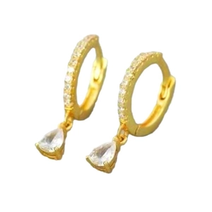 S925 Sterling Silver Water Drop Zirconia Dangle Hoop Earrings French Style INS Geometric Pear Cut Elegant Jewelry For Women