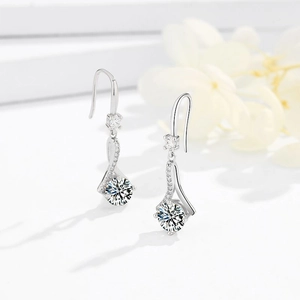Elegant S925 sterling silver flower drop earrings with brilliant round cut cubic zirconia