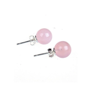 Minimalist S925 sterling silver stud earrings featuring round pink rose quartz stones