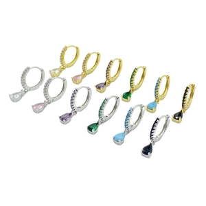 Luxurious S925 silver hoop earrings with teardrop gemstones in various colors
