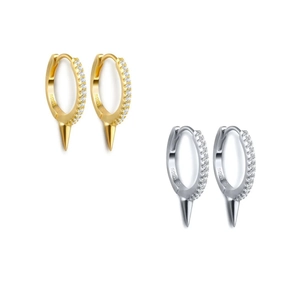 S925 sterling silver punk geometric hoop earrings with studs and inlaid diamonds