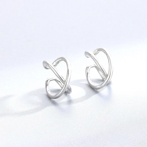 Minimalist S925 sterling silver double-line cross ear cuffs for women non-pierced ears