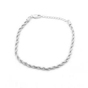 Classic S925 sterling silver rope twist bracelet with lobster clasp and extension chain