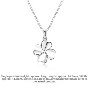 Macro detail of S925 sterling silver clover pendant showing 1.4g weight and 20.6mm dimensions