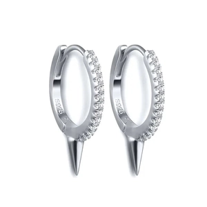 925 Sterling Silver Punk Spike Hoop Earrings For Women Micro Pave Rhinestone Geometric Cone Dangle Earrings Fashion Jewelry