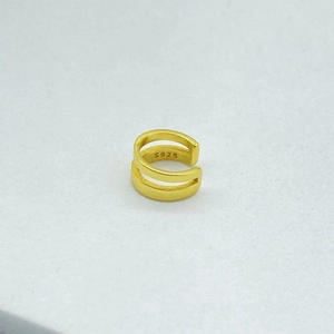 Minimalist double-layered S925 sterling silver U-shaped ear cuff in golden finish