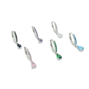 S925 sterling silver drop earrings with pavé diamonds in six assorted colors