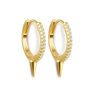 S925 sterling silver gold hoop earrings with zircon paving and spike pendant
