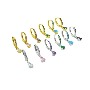 S925 silver pear cut colorful zircon drop earrings set with sparkling pave crystals