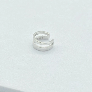 Minimalist S925 sterling silver U-shaped double-layer ear cuff with polished finish