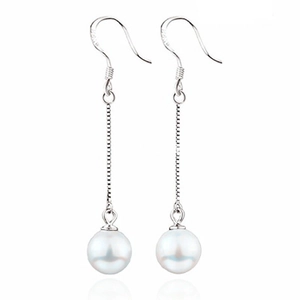 Long Dangle Earrings Elegant Round Shell Artificial Pearl 925 Sterling Silver Box Chain Jewelry For Women