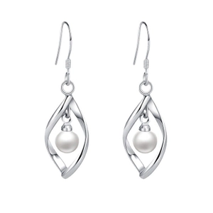 Artificial Pearl Dangle Earrings With 925 Sterling Silver Earring Post Twisted Hollow Geometric Frame Elegant Minimalist For Women
