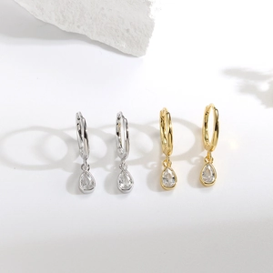 Elegant S925 sterling silver teardrop earrings in gold and silver finish with clear zircon