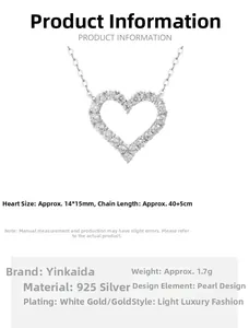 Detail specifications of s925 silver hollow heart necklace with clear zircon stones