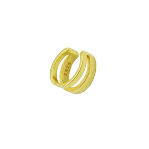 Macro detail of S925 sterling silver U-shaped double hoop ear cuff with golden matte finish