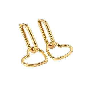 Minimalist golden 925 silver heart dangle earrings with hollow geometric U-shaped design