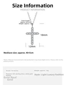 Detailed size chart for S925 sterling silver cross pendant necklace with 18x12mm dimensions