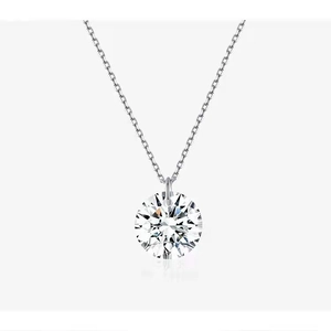 Minimalist S925 sterling silver necklace featuring a round brilliant-cut solitaire pendant