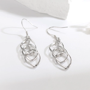 Elegant S925 sterling silver multi-layer twisted geometric dangle earrings for women