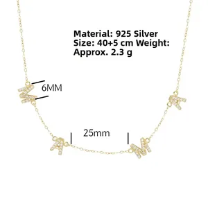 Détail du collier MAMA en argent 925 doré avec dimensions 40 cm et extension de 5 cm