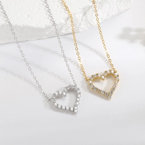 925 Sterling Silver Hollow Heart Pendant Necklace For Women Zirconia Inlaid White Yellow Gold Plated Minimalist Choker Jewelry
