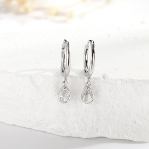 925 Sterling Silver Water Drop Hoop Earrings With Zirconia Inlaid Elegant Pear Shaped Teardrop Dangle Earrings For Women