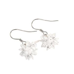 Elegant S925 sterling silver flower drop earrings with icy resin crystal petals