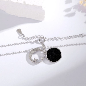 S925 sterling silver crescent moon and star necklace with black celestial pendant charm
