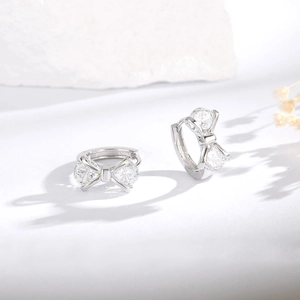 Minimalist S925 sterling silver bow earrings with sparkling clear cubic zirconia stones