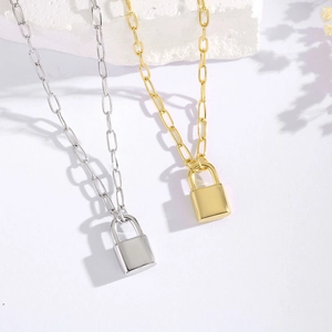 925 Sterling Silber Vorhängeschloss Anhänger Halskette Für Damen Minimalistische Büroklammer Kette Geometrische Schloss Mode Schmuck Geschenk