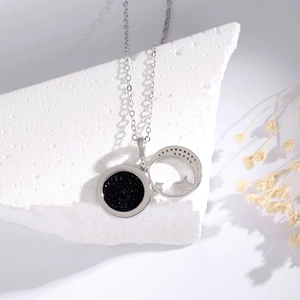Elegant S925 sterling silver starry sky necklace with blue sandstone moon and star pendants