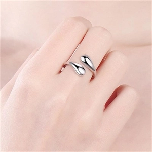 Anello aperto minimalista in argento S925 con design a doppia goccia d'acqua da donna