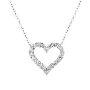S925 sterling silver hollow heart pendant necklace with shimmering pave zircons