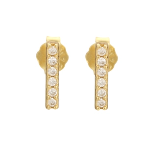 Classic 925 silver gold plated bar stud earrings with six round white zircons for women