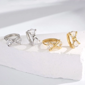 Elegant S925 Sterling Silver Bowknot Hoop Earrings Inlaid With Sparkling Zirconia Simple Fashion Jewelry Gift For Women