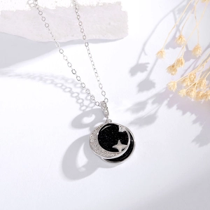S925 sterling silver starry sky necklace with crescent moon and star pendant