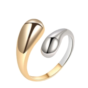 Anello aperto in argento S925 lucido con design a goccia in oro e argento
