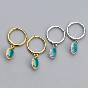 925 Sterling Silver Retro Oval Green Pendant Hoop Earrings For Women Minimalist Elegant Geometric Zirconia Drop Earrings Jewelry