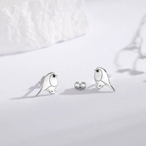 Orecchini a Lobo Uccellino in Argento Sterling 925 Design di Nicchia Zirconia Animale Pettirosso Orecchini per Donna Gioielli