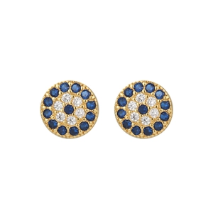 Elegant s925 silver Evil Eye stud earrings with blue zirconia and gold finish