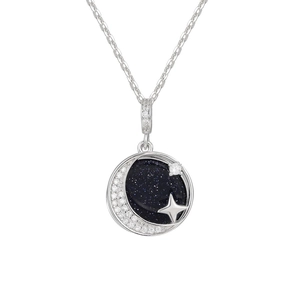 Macro view of S925 sterling silver starry sky pendant necklace with blue sandstone and zircon