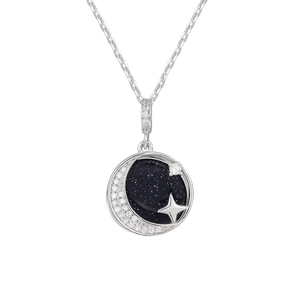 S925 sterling silver star and moon necklace with blue sandstone and zircon pendant