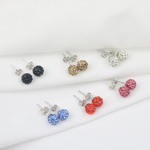 925 Sterling Silver Shamballa Ball Stud Earrings For Women Pave Rhinestone Glitter Ball Earrings Hypoallergenic Jewelry
